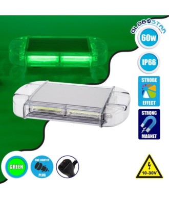 GloboStar® 85175 PRO Series Φάρος Σήμανσης Οχήματος Security - Ασφαλείας για Αυτοκίνητα & Φορτηγά 6 Προγραμμάτων Φωτισμού STROBE LED COB 60W DC 10-30V Αδιάβροχος IP66 Πράσινο